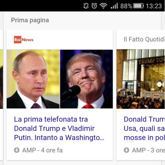 Le Accelerated Mobile Pages nella sezione Prima Pagina della SERP